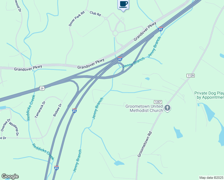 map of restaurants, bars, coffee shops, grocery stores, and more near 4048 Bluebonnet Drive in Greensboro
