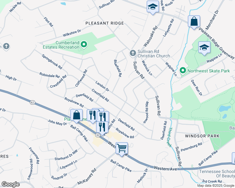 map of restaurants, bars, coffee shops, grocery stores, and more near 4312 Landon Drive in Knoxville