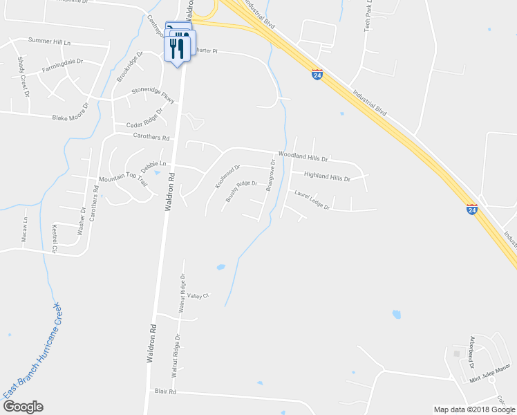 map of restaurants, bars, coffee shops, grocery stores, and more near 901 Spanish Oak Circle in La Vergne