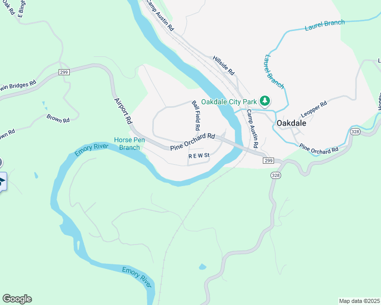 map of restaurants, bars, coffee shops, grocery stores, and more near 203 Oak Street in Oakdale