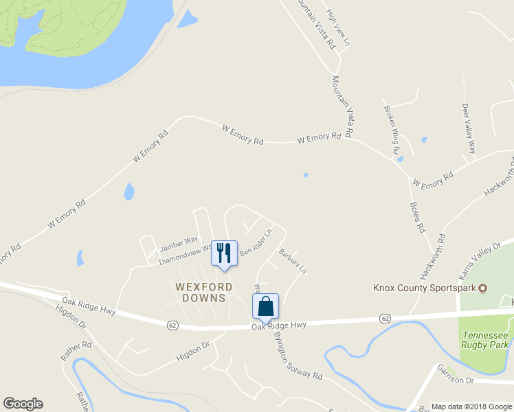 map of restaurants, bars, coffee shops, grocery stores, and more near 3504 Wexgate Road in Knoxville