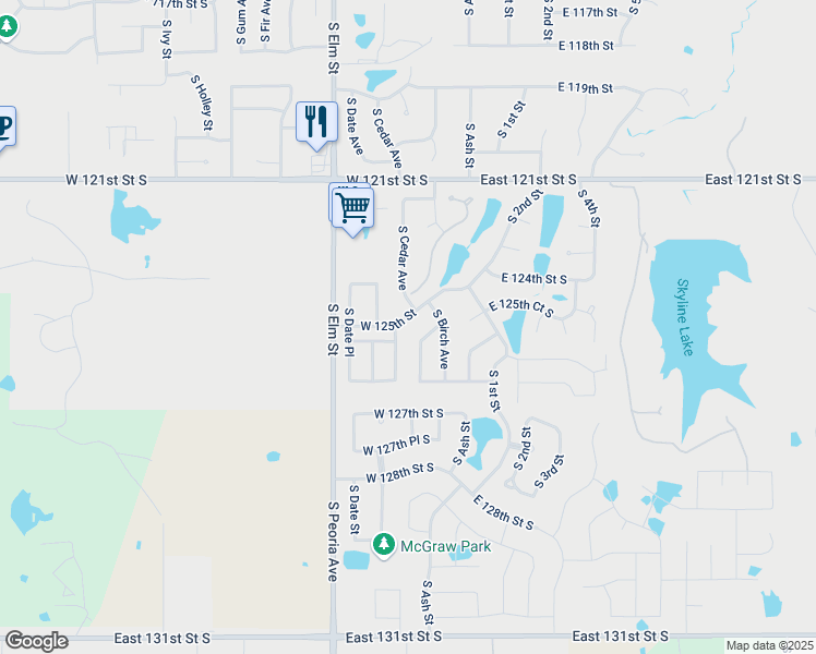 map of restaurants, bars, coffee shops, grocery stores, and more near 406 W 125th Street South in Jenks