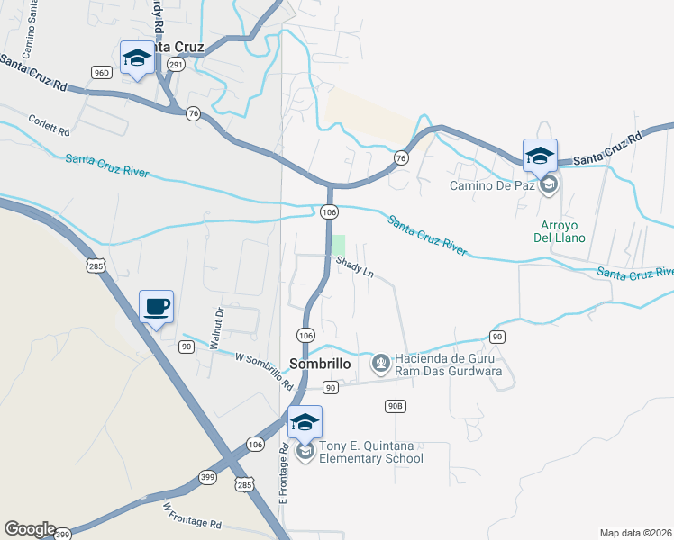 map of restaurants, bars, coffee shops, grocery stores, and more near 1 Shady Lane in Española
