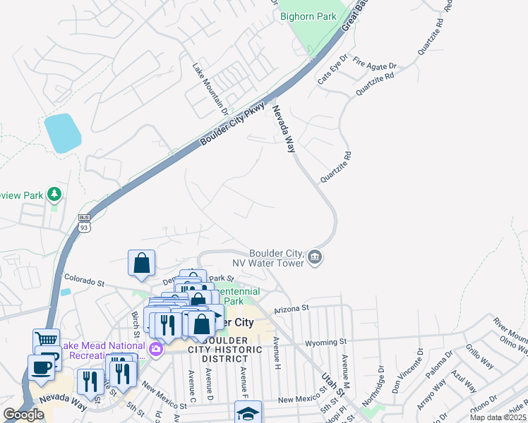 map of restaurants, bars, coffee shops, grocery stores, and more near 380 Claremont Street in Boulder City