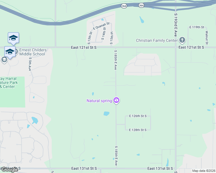 map of restaurants, bars, coffee shops, grocery stores, and more near 12426 South 185th East Avenue in Broken Arrow