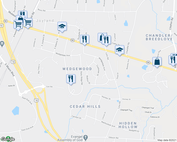 map of restaurants, bars, coffee shops, grocery stores, and more near 310 Walton Street in Durham