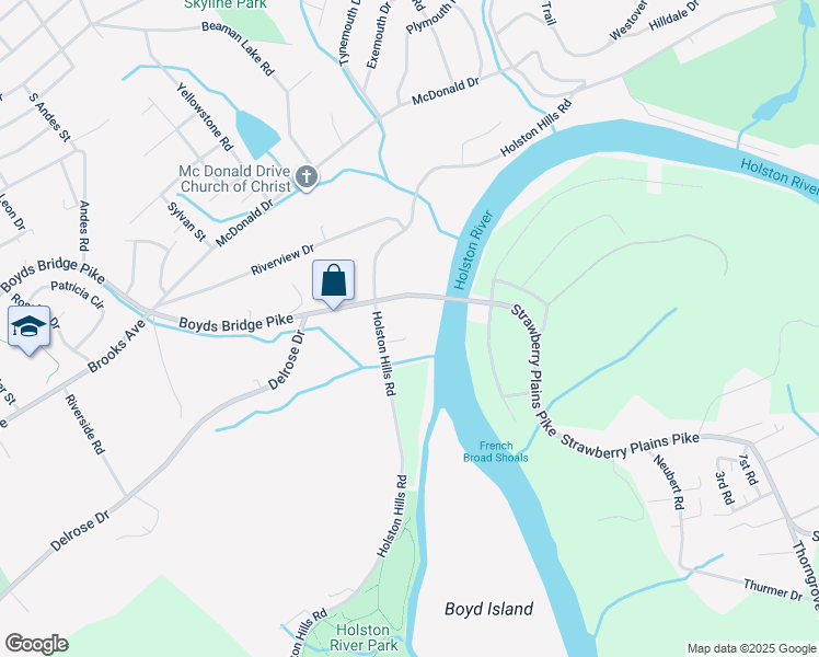 map of restaurants, bars, coffee shops, grocery stores, and more near 3916 Boyds Bridge Pike in Knoxville