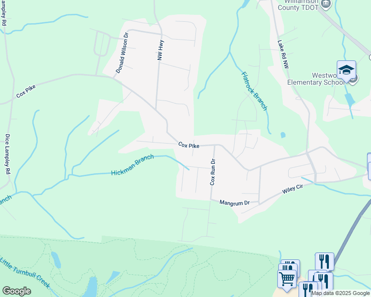 map of restaurants, bars, coffee shops, grocery stores, and more near 7369 Cox Pike in Fairview