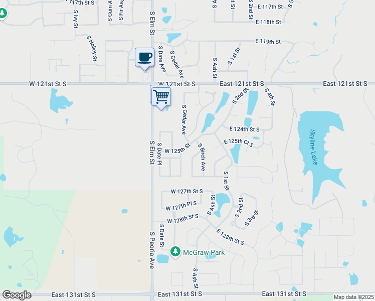 map of restaurants, bars, coffee shops, grocery stores, and more near 406 West 125th Street South in Jenks