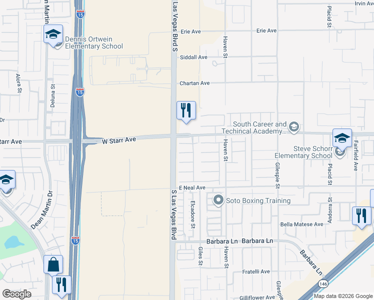 map of restaurants, bars, coffee shops, grocery stores, and more near 44 Sirius Ridge Way in Las Vegas