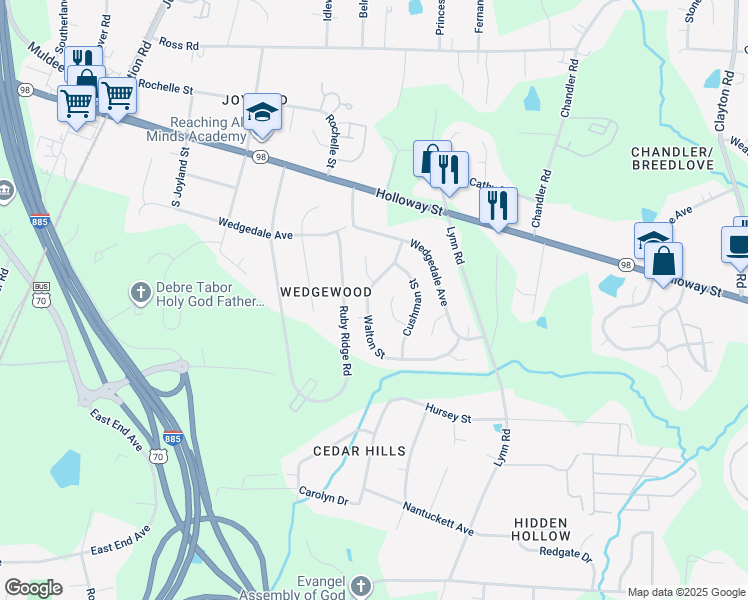 map of restaurants, bars, coffee shops, grocery stores, and more near 310 Walton Street in Durham