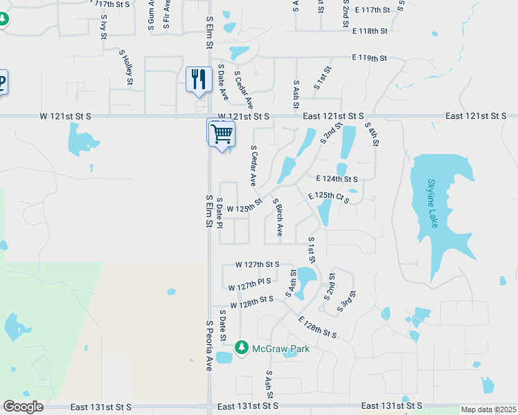 map of restaurants, bars, coffee shops, grocery stores, and more near 406 West 125th Street South in Jenks