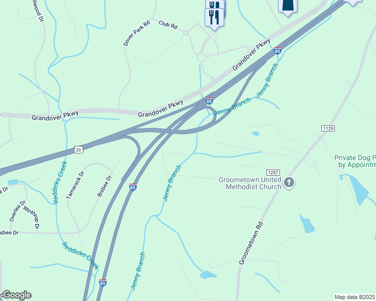 map of restaurants, bars, coffee shops, grocery stores, and more near 4048 Bluebonnet Drive in Greensboro