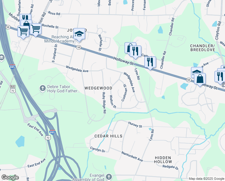map of restaurants, bars, coffee shops, grocery stores, and more near 307 Walton Street in Durham
