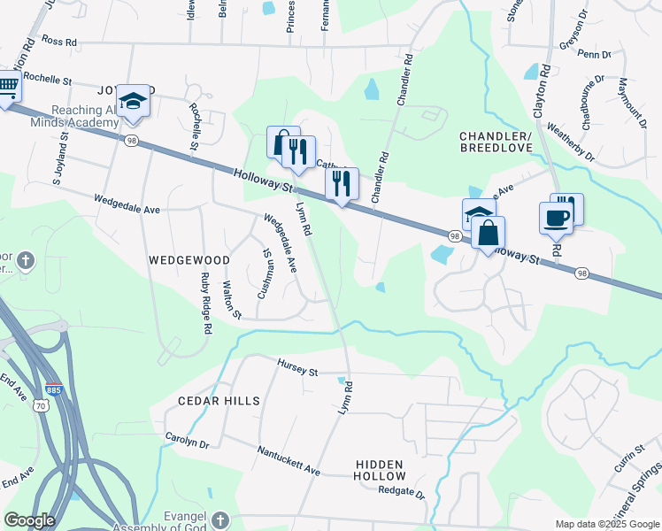 map of restaurants, bars, coffee shops, grocery stores, and more near 218 Quail Drive in Durham