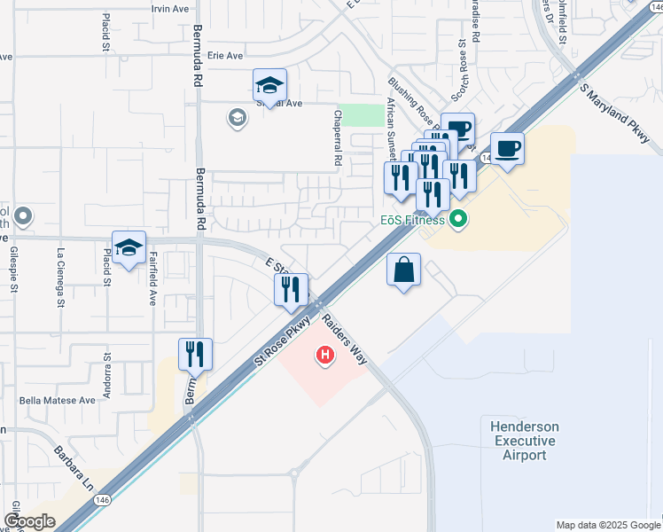 map of restaurants, bars, coffee shops, grocery stores, and more near 3660 Saint Rose Parkway in Henderson