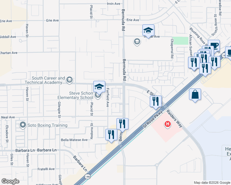 map of restaurants, bars, coffee shops, grocery stores, and more near 375 East Starr Avenue in Las Vegas