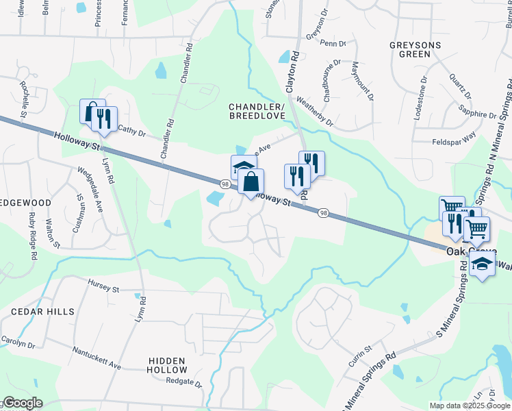 map of restaurants, bars, coffee shops, grocery stores, and more near 103 Ganyard Farm Way in Durham