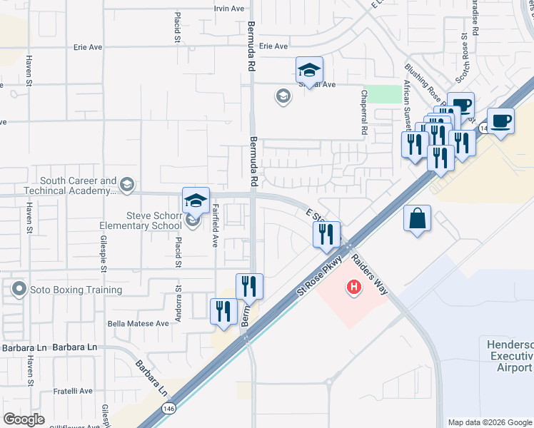 map of restaurants, bars, coffee shops, grocery stores, and more near 1222 Ossa Street in Henderson