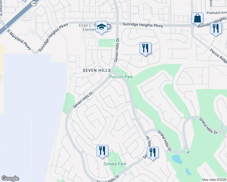 map of restaurants, bars, coffee shops, grocery stores, and more near 1170 Spago Lane in Henderson