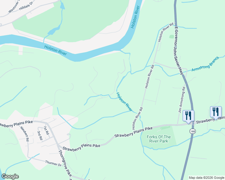 map of restaurants, bars, coffee shops, grocery stores, and more near 5134 Avis Lane in Knoxville