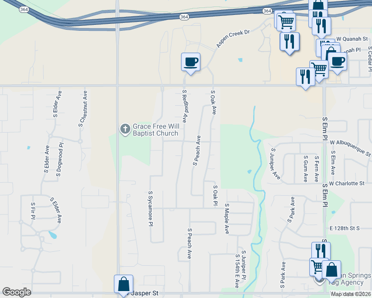 map of restaurants, bars, coffee shops, grocery stores, and more near 7013 South Redbud Avenue in Broken Arrow