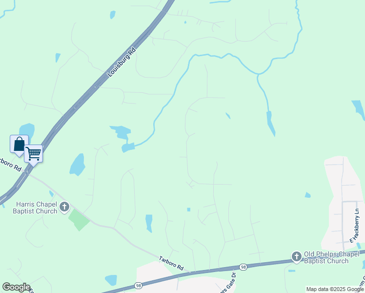 map of restaurants, bars, coffee shops, grocery stores, and more near 95 Sallie Lane in Youngsville