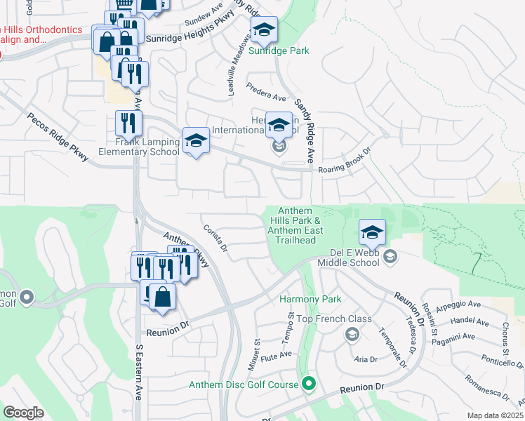 map of restaurants, bars, coffee shops, grocery stores, and more near 1256 Sonatina Drive in Henderson