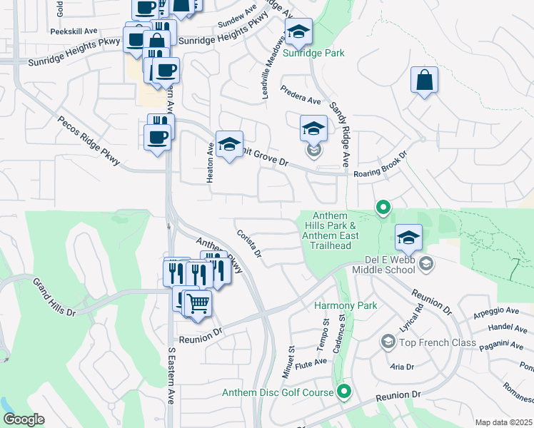 map of restaurants, bars, coffee shops, grocery stores, and more near 1236 Sonatina Drive in Henderson