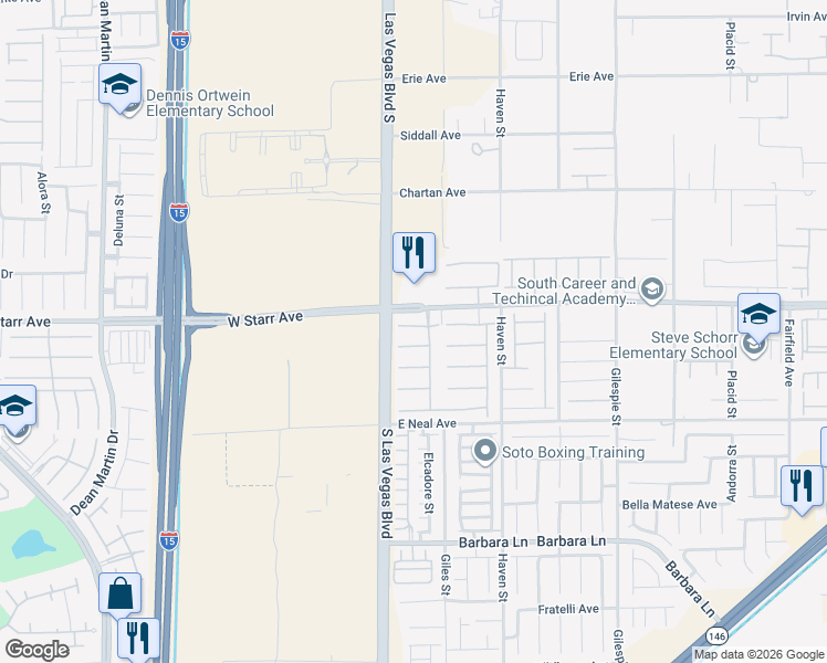 map of restaurants, bars, coffee shops, grocery stores, and more near 44 Sirius Ridge Way in Las Vegas