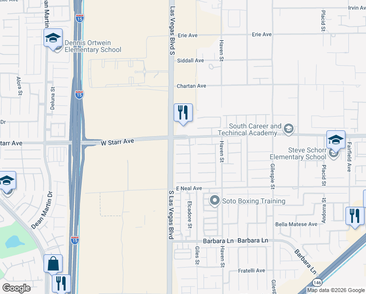 map of restaurants, bars, coffee shops, grocery stores, and more near 44 Sirius Ridge Way in Las Vegas