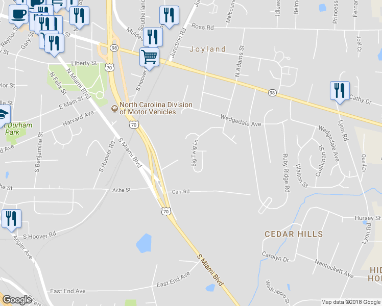 map of restaurants, bars, coffee shops, grocery stores, and more near 231 Taft Street in Durham