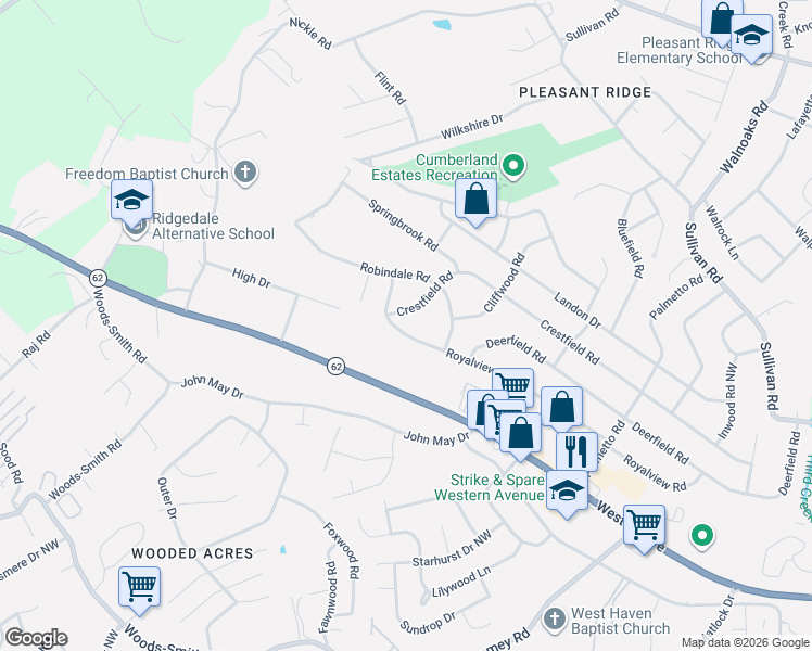 map of restaurants, bars, coffee shops, grocery stores, and more near 4524 Royalview Road in Knoxville