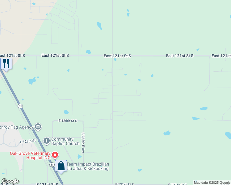 map of restaurants, bars, coffee shops, grocery stores, and more near 12395 Old Coweta Road in Coweta
