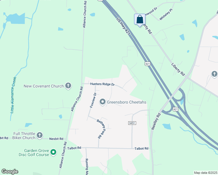 map of restaurants, bars, coffee shops, grocery stores, and more near 5103 Huntingwood Drive in Pleasant Garden