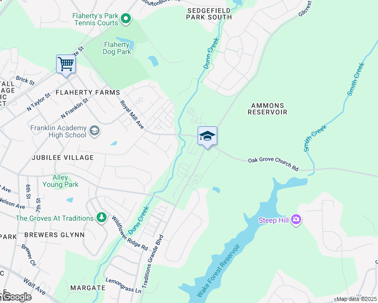 map of restaurants, bars, coffee shops, grocery stores, and more near 805 Winter Meadow Drive in Wake Forest