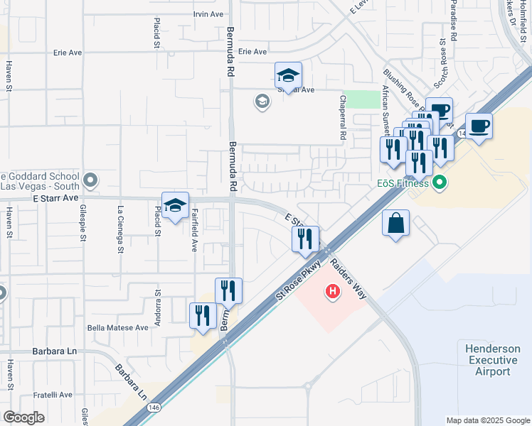 map of restaurants, bars, coffee shops, grocery stores, and more near 3762 Neblina Drive in Henderson
