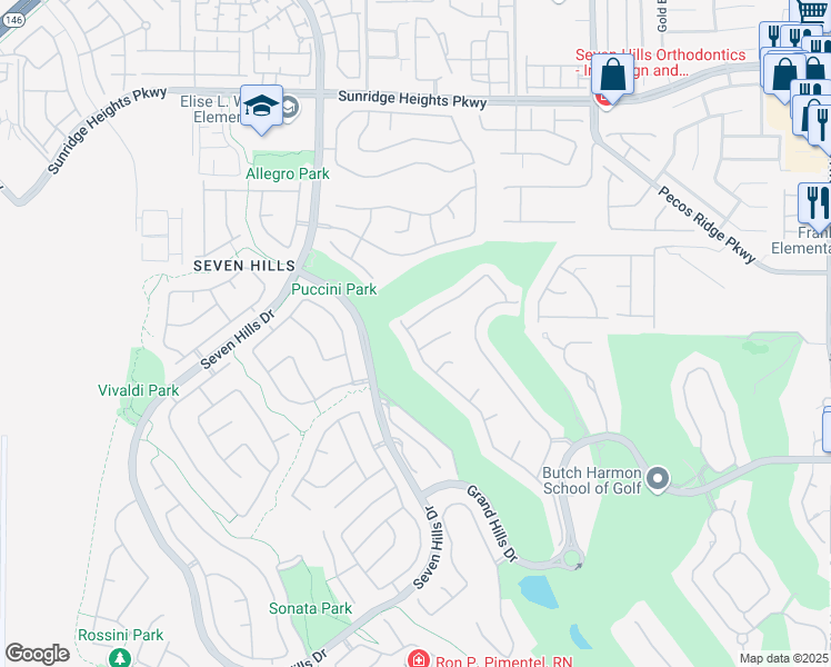 map of restaurants, bars, coffee shops, grocery stores, and more near 2849 Bellini Drive in Henderson