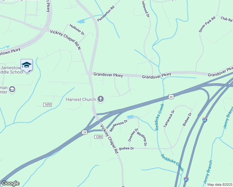 map of restaurants, bars, coffee shops, grocery stores, and more near 5301 Tarkington Drive in Greensboro