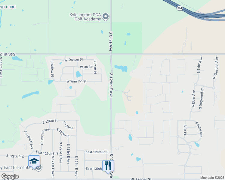 map of restaurants, bars, coffee shops, grocery stores, and more near 12311 South 129th East Avenue in Broken Arrow