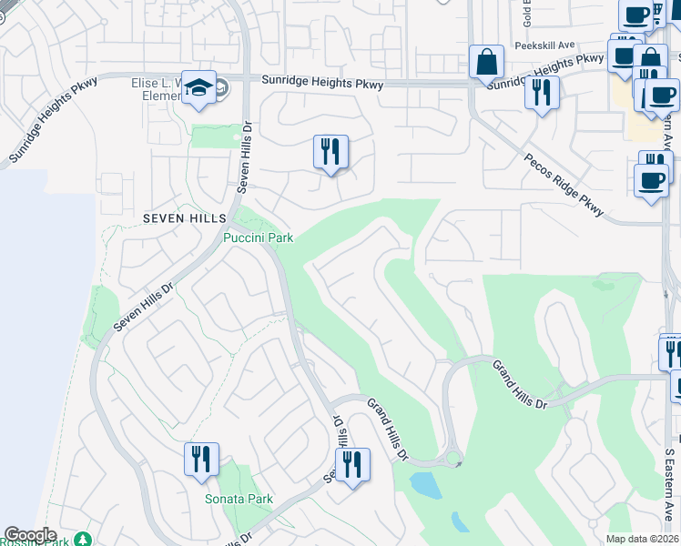 map of restaurants, bars, coffee shops, grocery stores, and more near 2838 Bassano Court in Henderson