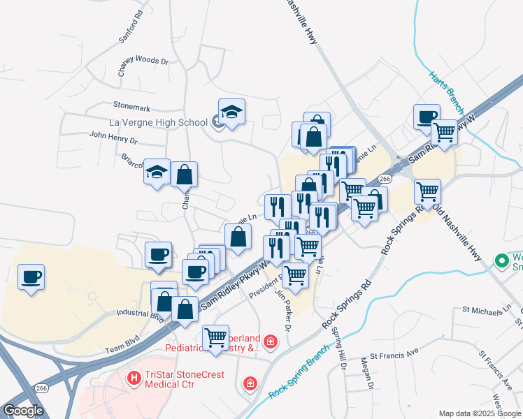 map of restaurants, bars, coffee shops, grocery stores, and more near 138 Wolverine Trail in Smyrna