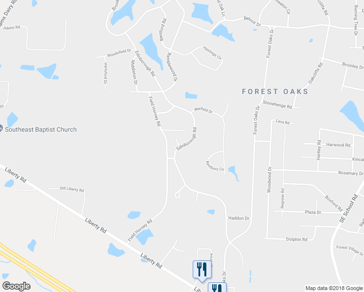 map of restaurants, bars, coffee shops, grocery stores, and more near 4925 Edinborough Road in Greensboro
