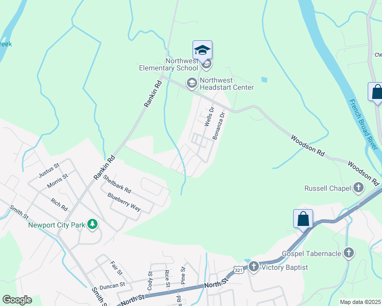 map of restaurants, bars, coffee shops, grocery stores, and more near 586 Banjo Way in Newport