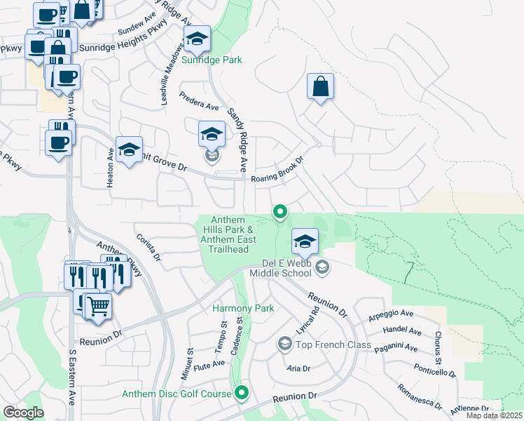 map of restaurants, bars, coffee shops, grocery stores, and more near 1172 Drowsy Water Court in Henderson