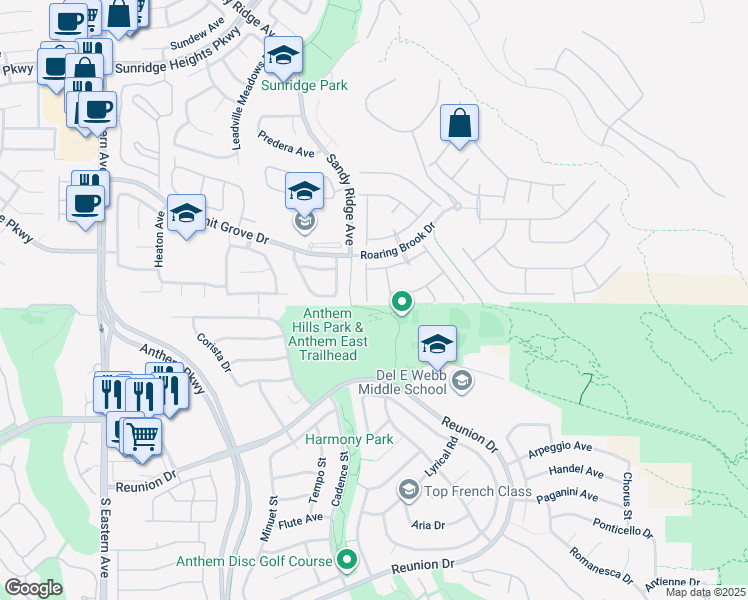 map of restaurants, bars, coffee shops, grocery stores, and more near 1172 Drowsy Water Court in Henderson