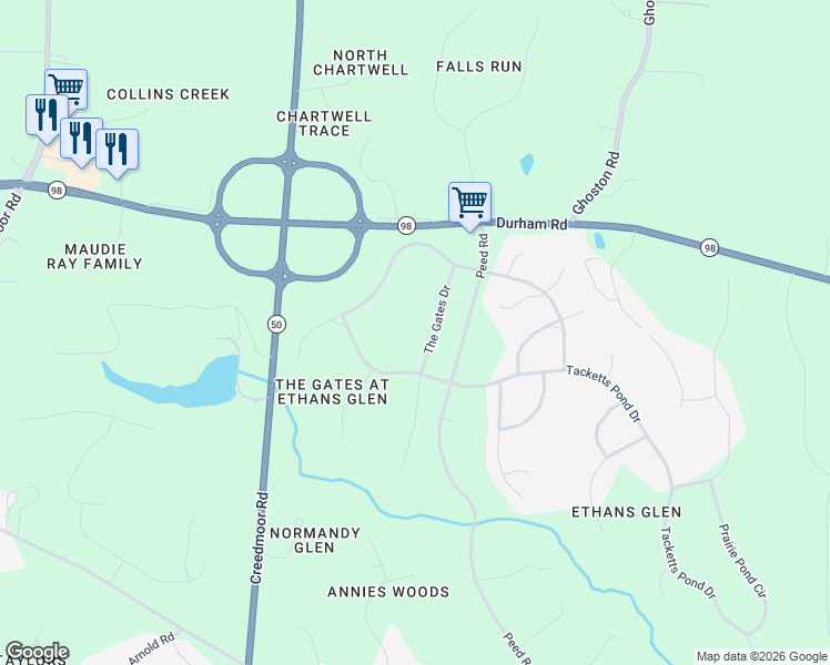 map of restaurants, bars, coffee shops, grocery stores, and more near 7445 Sextons Creek Drive in Raleigh