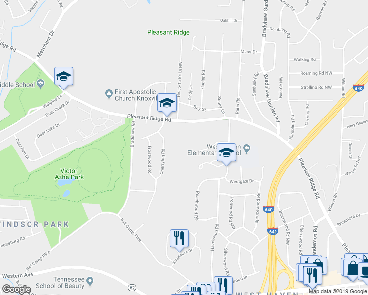 map of restaurants, bars, coffee shops, grocery stores, and more near 4731 Pleasant Ridge Road in Knoxville