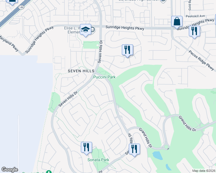 map of restaurants, bars, coffee shops, grocery stores, and more near 3005 Vía Venezia in Henderson