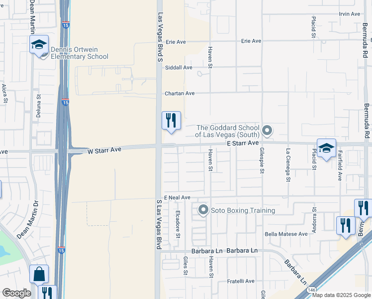 map of restaurants, bars, coffee shops, grocery stores, and more near 60 Newton Ridge Way in Las Vegas